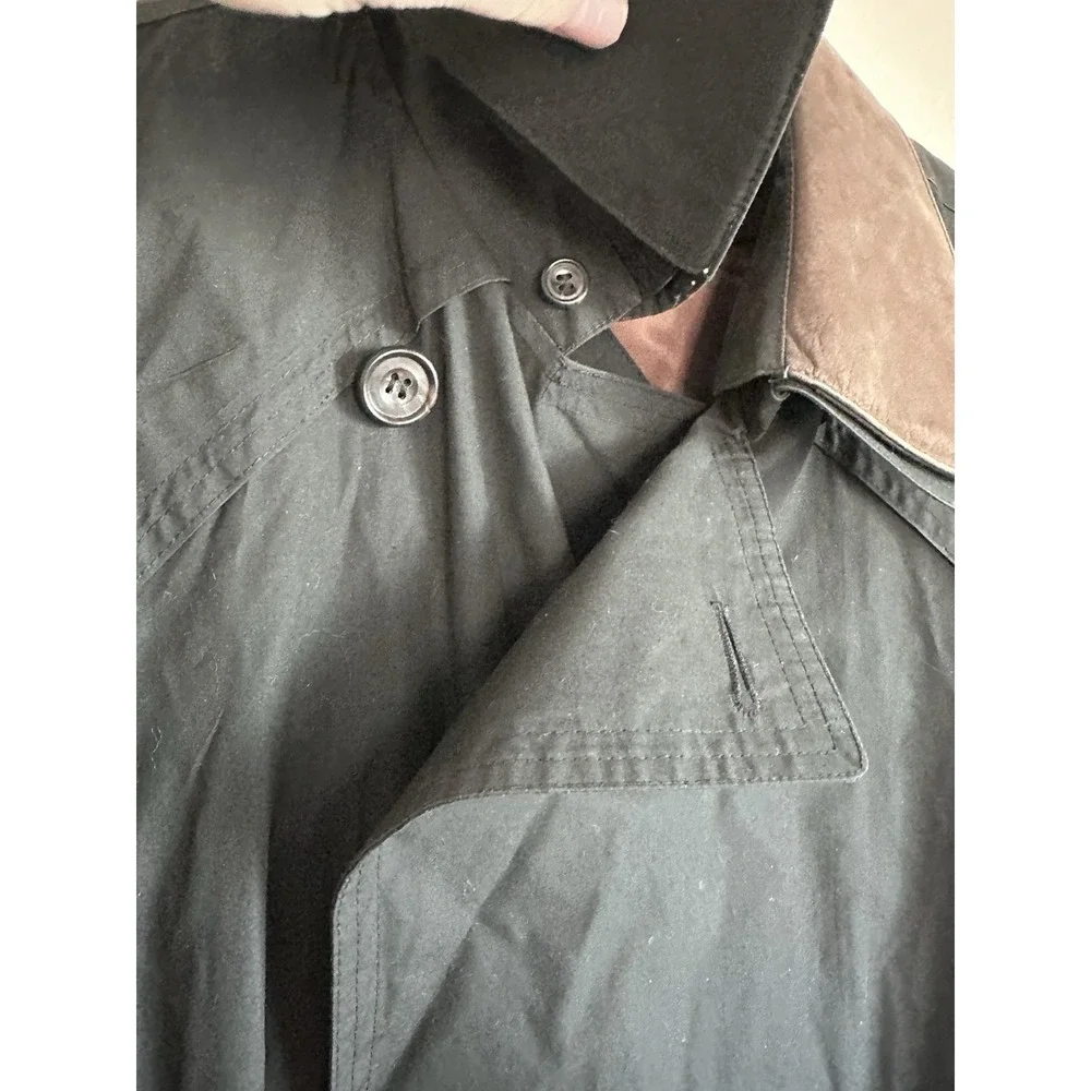 VTG London Fog TOWNE Mens 46R Leather‎ Collar Trench Coat Zip-out Wool Lining